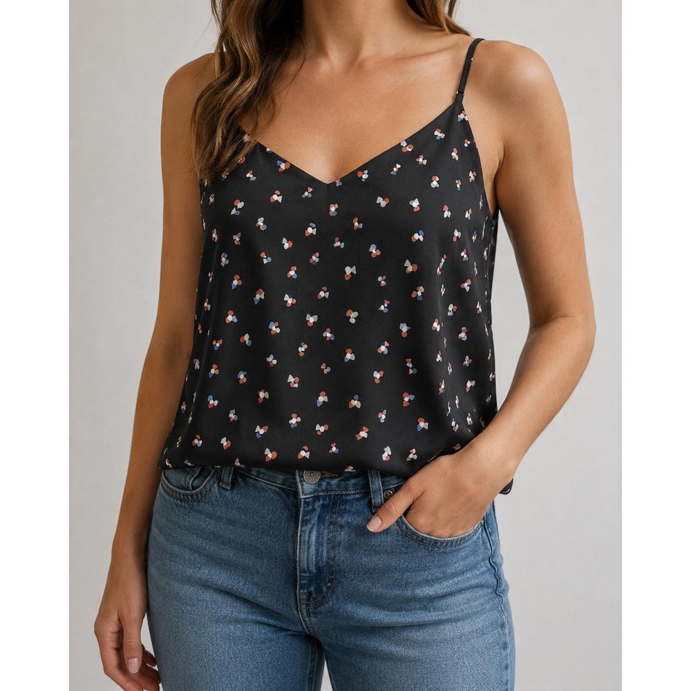 Gilli Camisole Top Womens Medium Black‎ Tiny Floral Geo Print Soft Girl Cami